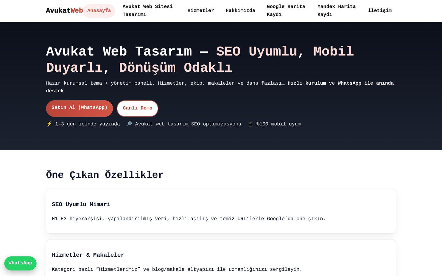 Avukat Web Sitesi Tasarımı (Referans)