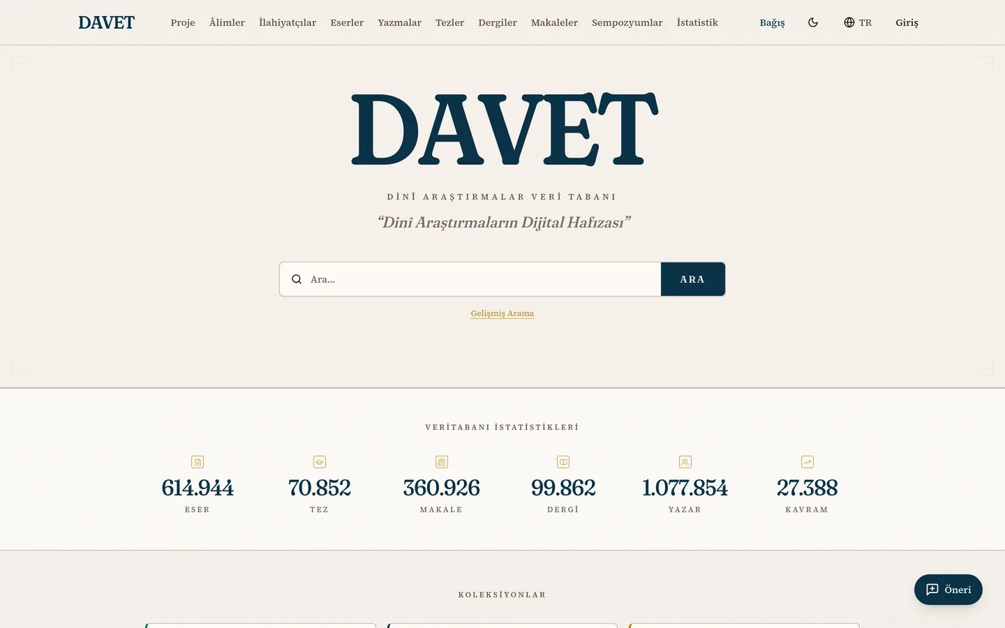DAVET - Dinî Araştırmalar Veri Tabanı