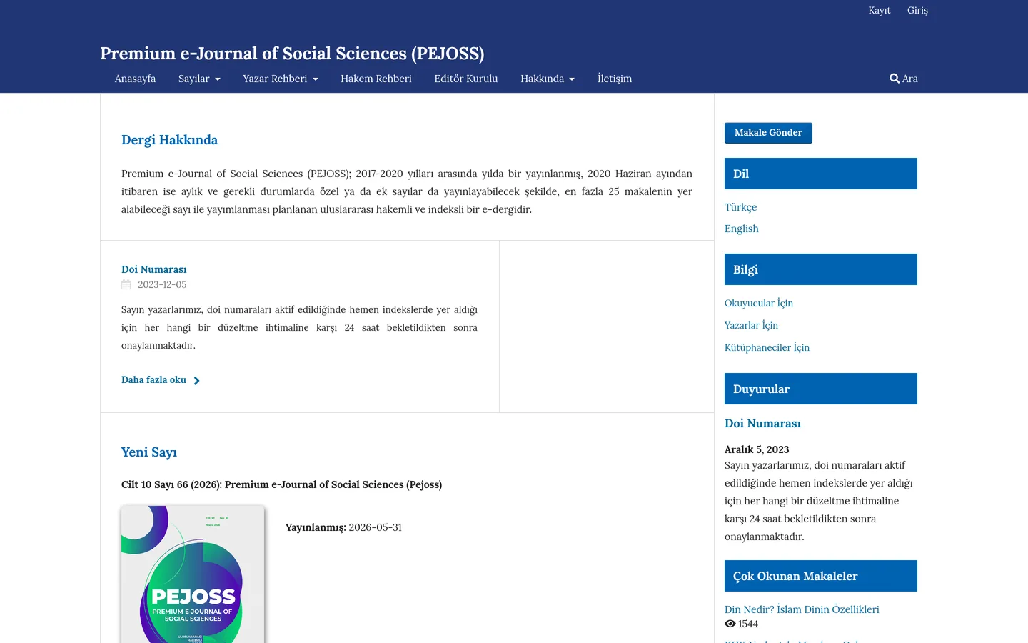 Premium e-Journal of Social Sciences (PEJOSS)