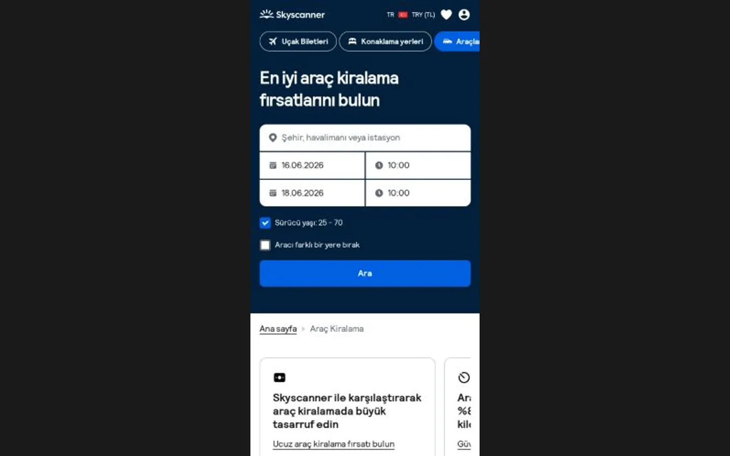 Skyscanner Araç Kiralama