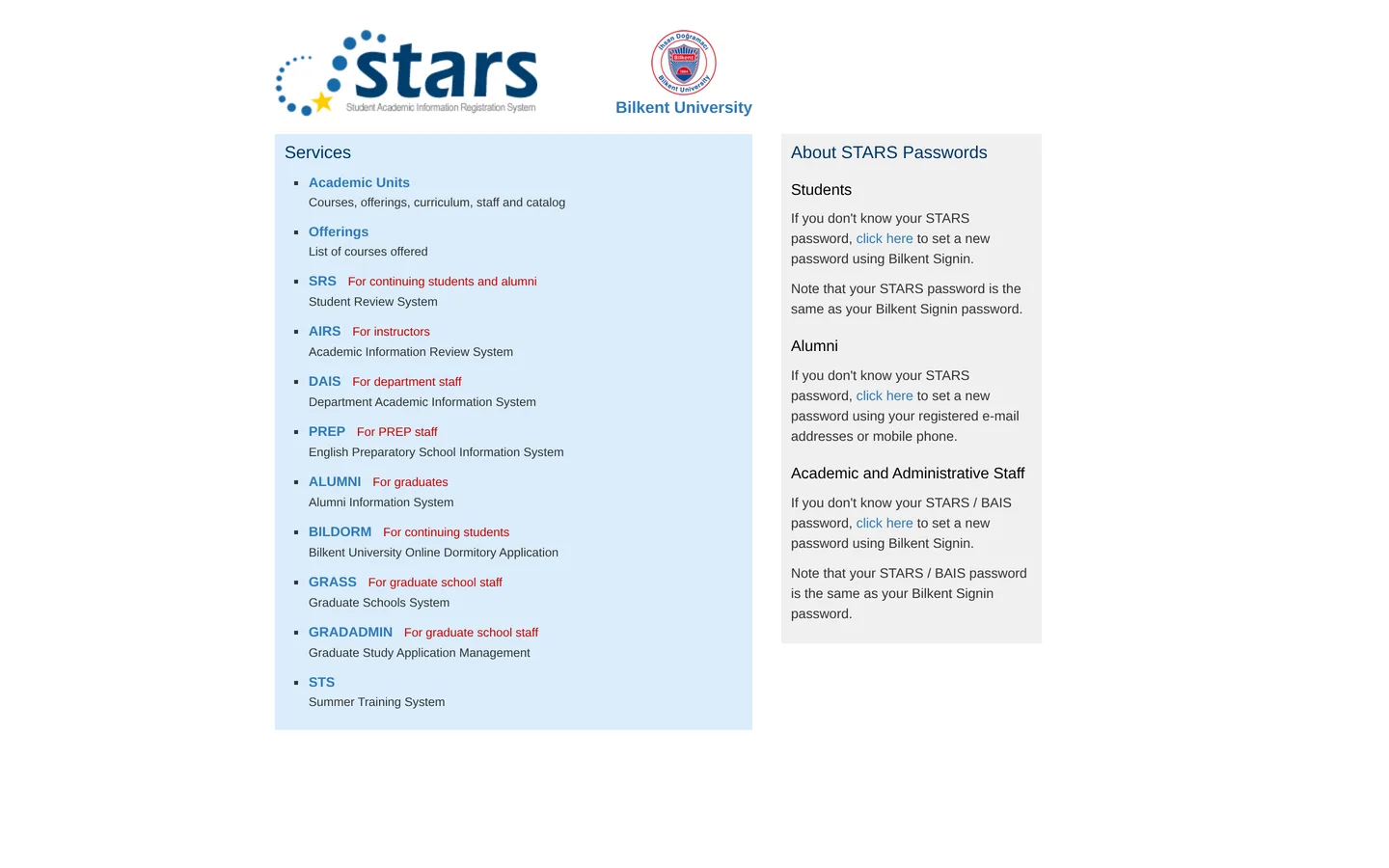 Bilkent Üniversitesi Öğrenci Bilgi Sistemi (SRS)